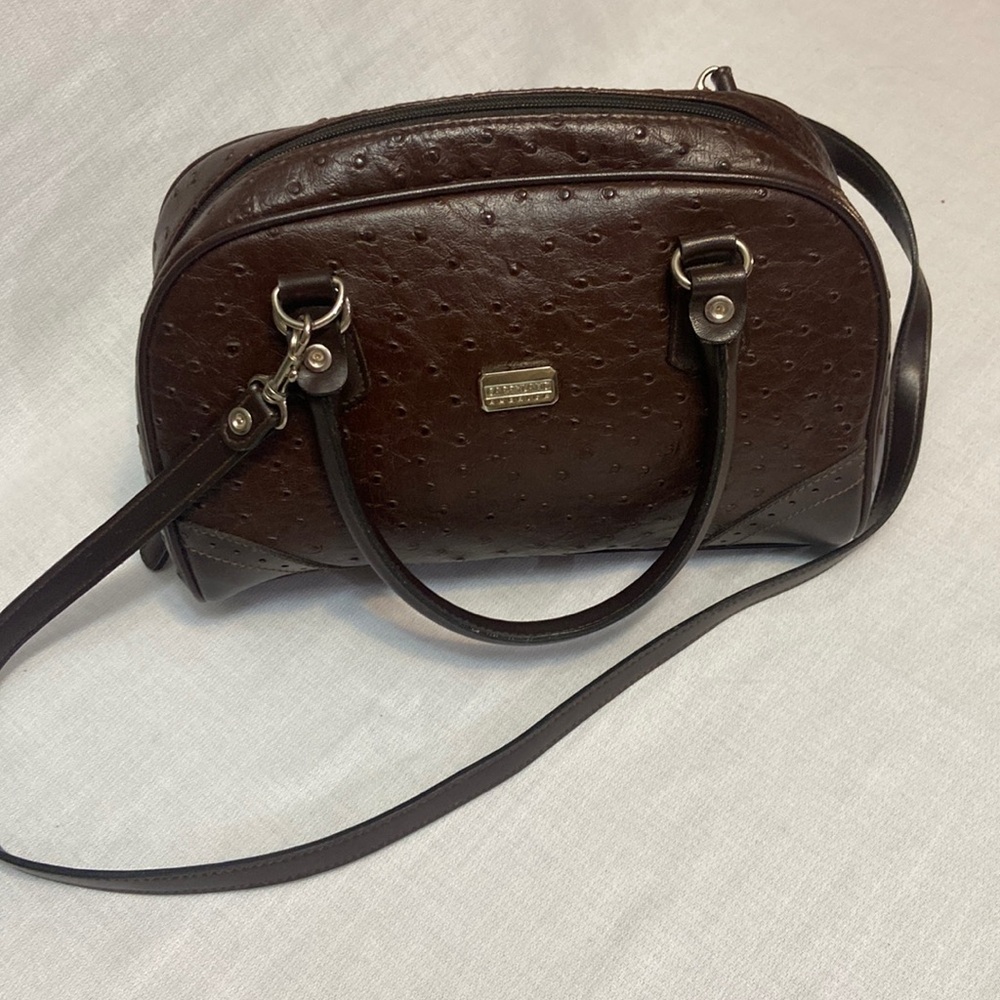Brown Ostrich Print Womens Crossbody/ Satchel Bag, Detachable Strap- Nice!